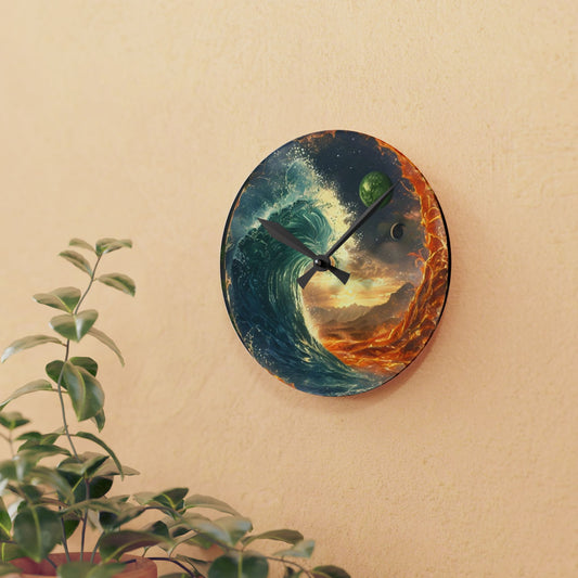 Acrylic Wall Clock - Sunset Wave Surreal Art