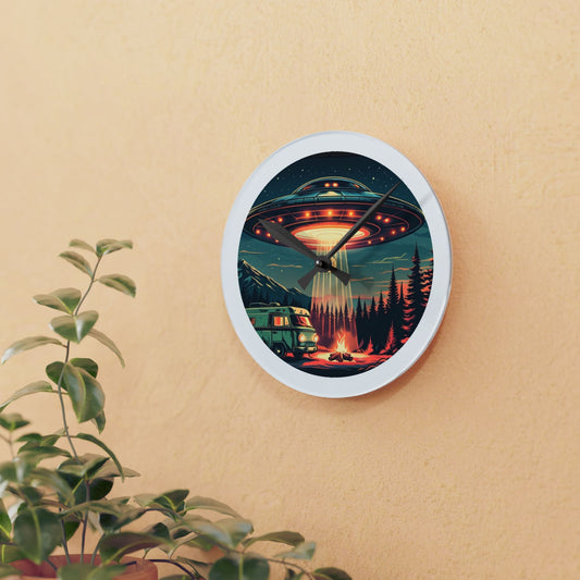 Acrylic Wall Clock - UFO Themed Clock with Old Van Design